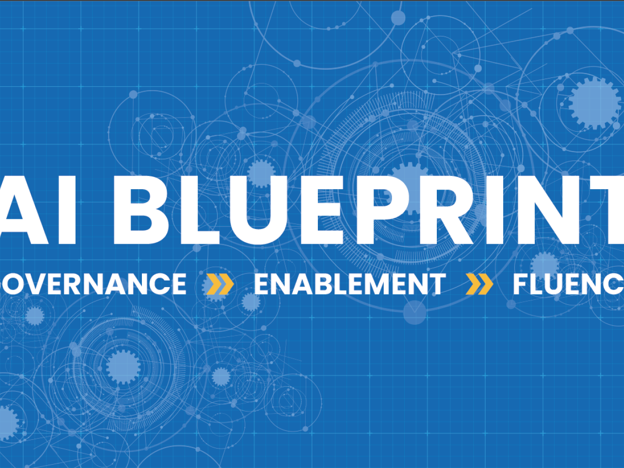 A photo of an AI Blueprint, featuring governance, enablement and fluency. 