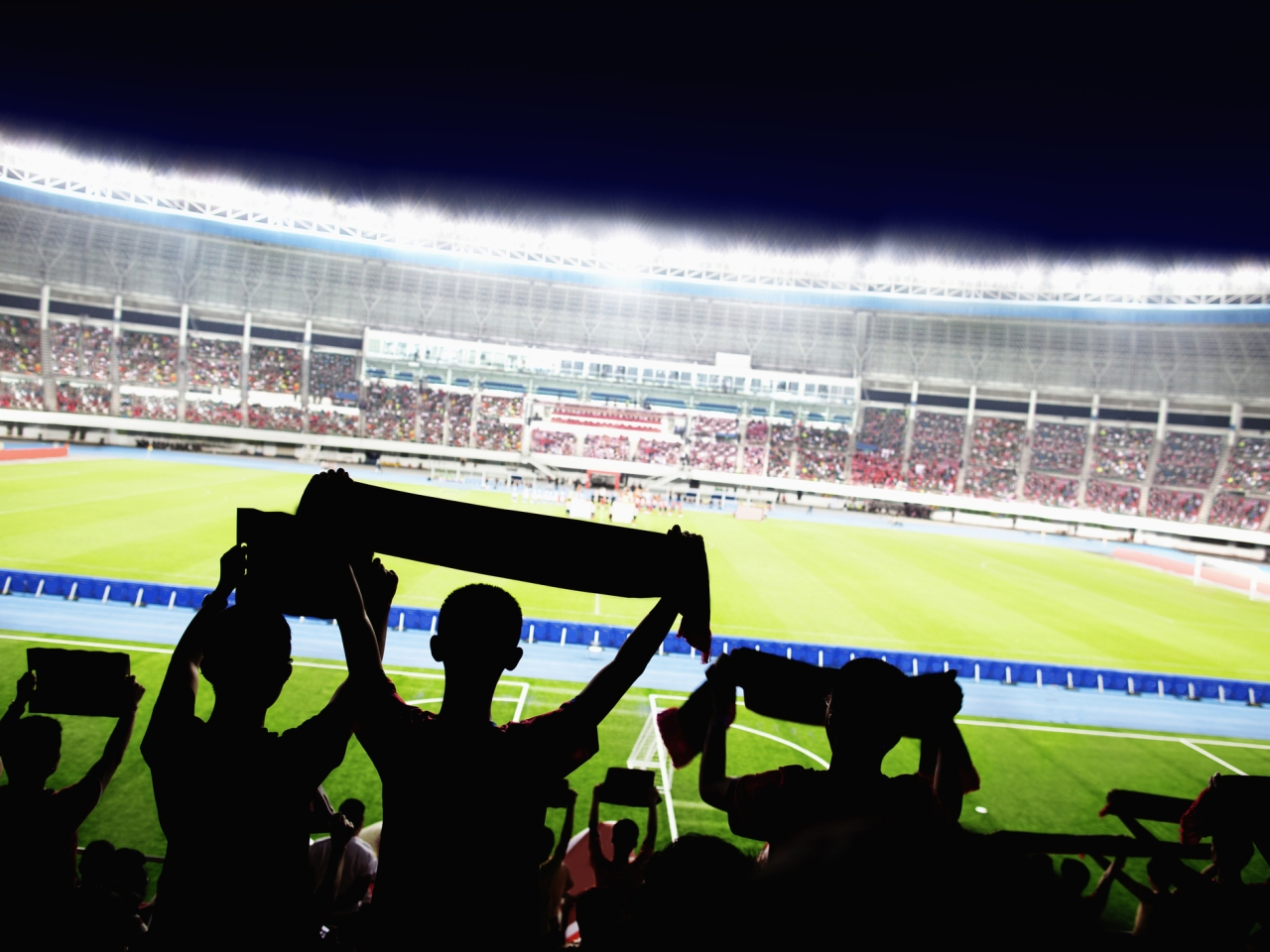 A photo of a soccer crowd. 