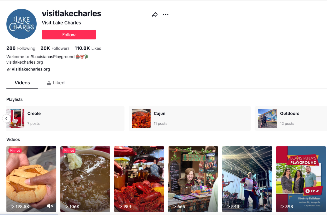 screenshot of visit lake charles social page