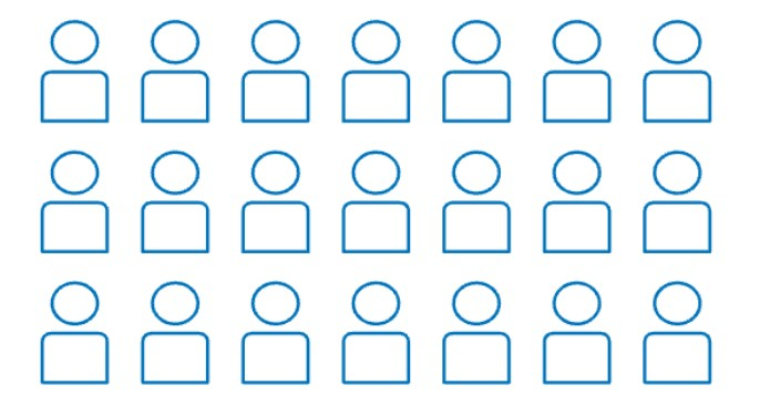 A graphic of rows and columns of people icons. 