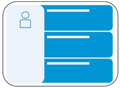 Simple illustration of a user profile layout with an icon on the left and three blue sections on the right