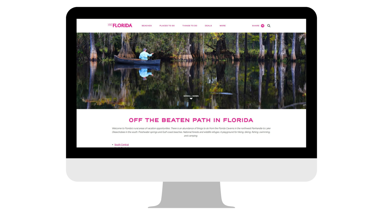 A photo of Visit Florida's off-the-beaten-path webpage. 