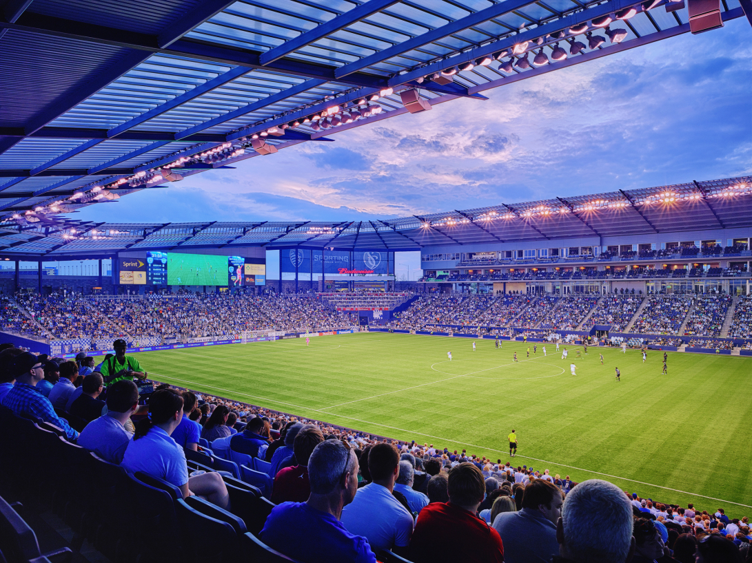 A packed Kansas City stadium, host city for the 2026 FIFA World Cup. 