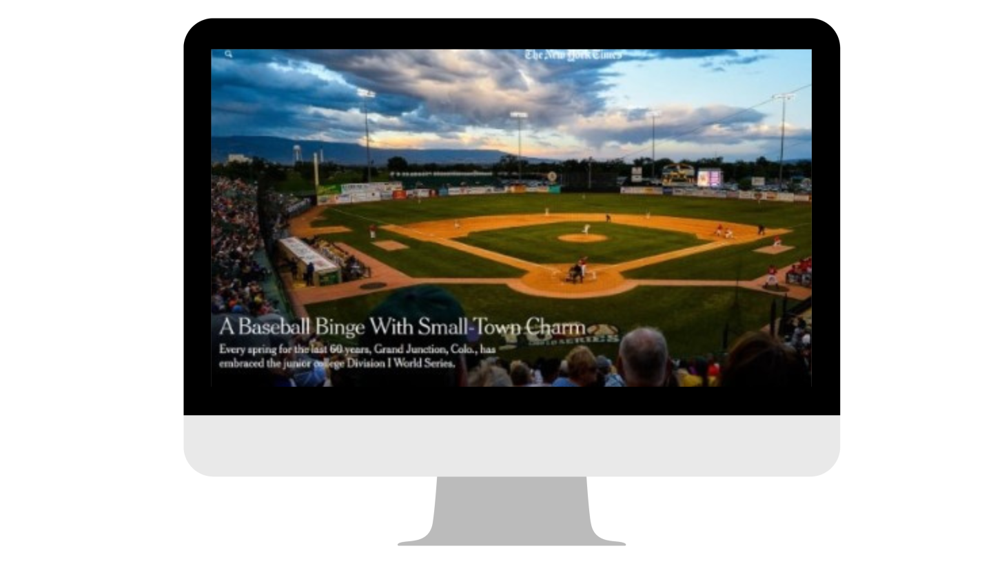 A screenshot of a NYT article on the JUCO World Series