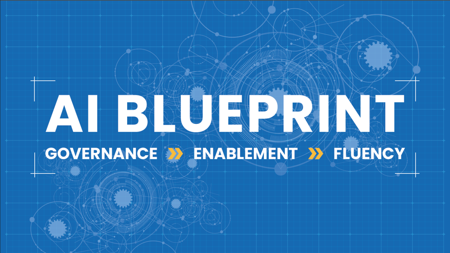 A photo of an AI Blueprint, featuring governance, enablement and fluency. 