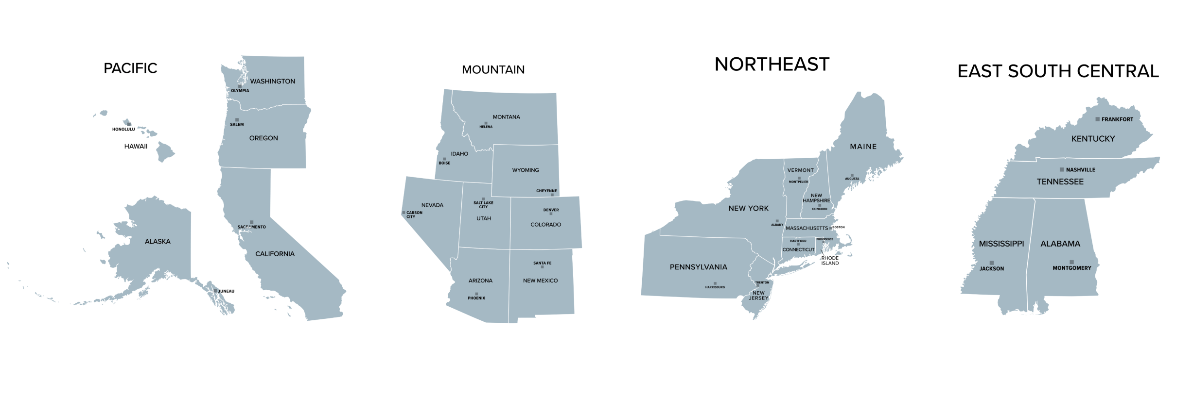 Maps of various regions of the U.S.