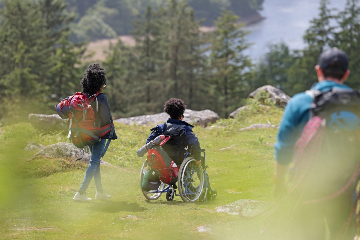 A photo of a family at a national park. 
