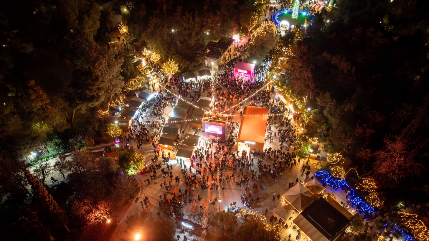 An aerial photo of a festival