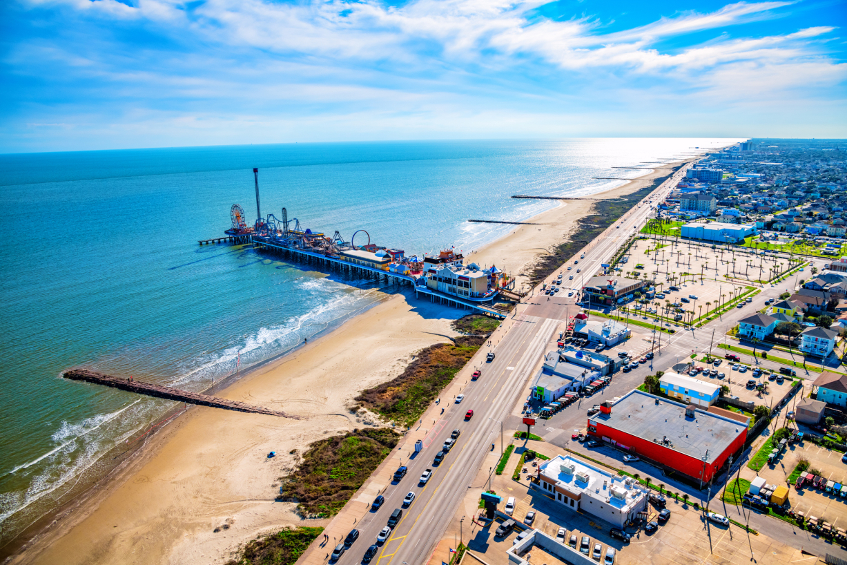 Aerial photo of Galveston.