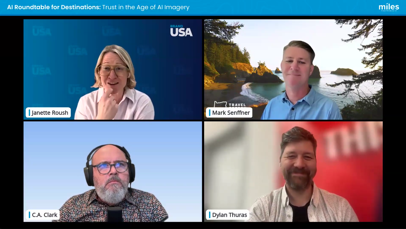 A screenshot from the AI Roundtable for Destinations: Trust in the Age of AI Imagery Session