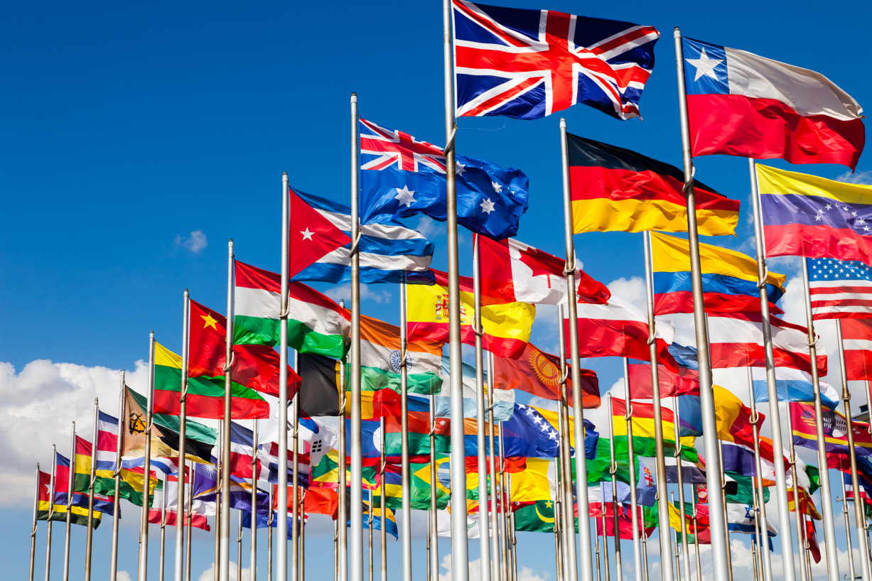 A compilation of different international flags. 