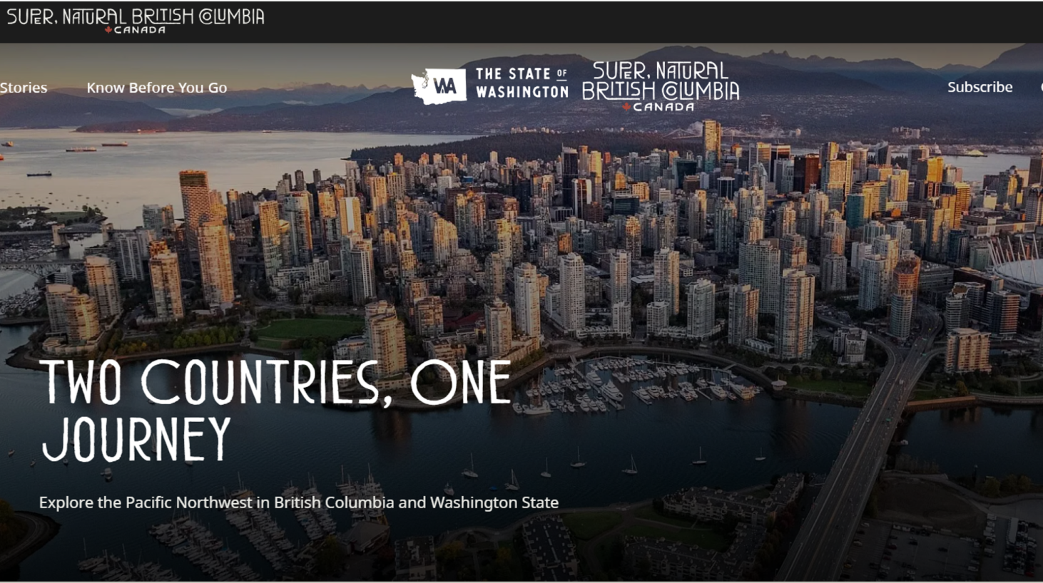 A photo of the landing page for the State of Washington and British Columbia's campaign .