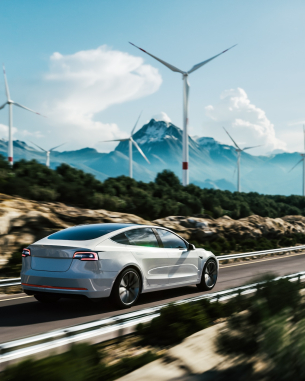 Electric vehicle on road