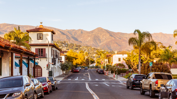 A photo of a road in Santa Barbara, California. 