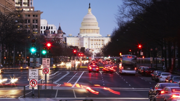 A long-exposure photo of Washington D.C. 