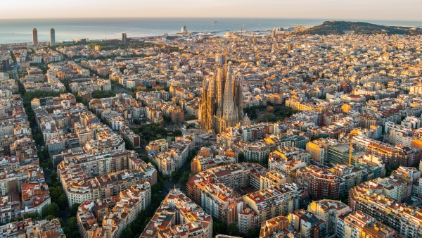 A photo of the Barcelona skyline.