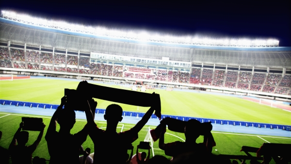 A photo of a soccer crowd. 