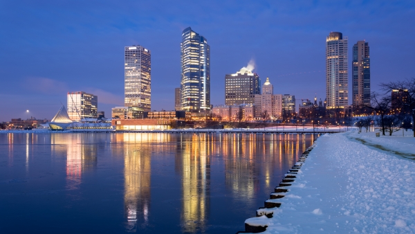 A skyline photo of downtown Milwaukee. 