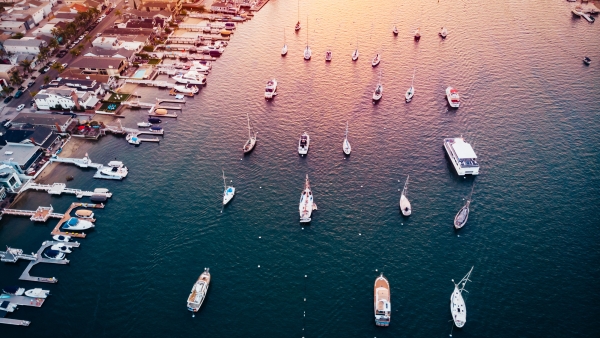 An aerial photo of Newport harbor in California. 