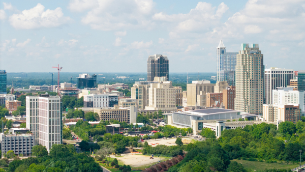 Aerial view of the Raleigh skyline.