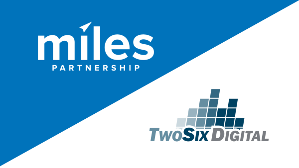 Diagonal graphic showcasing the Miles and TwoSix Digital logos. 