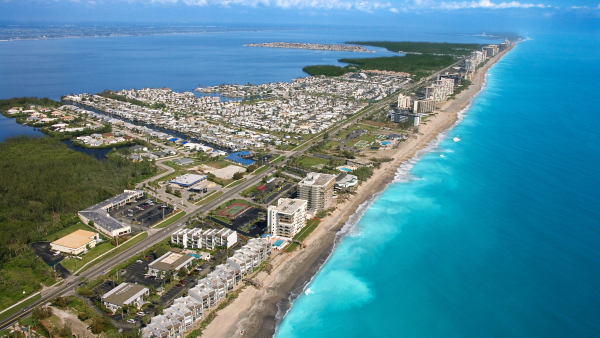 Aerial photo of the Jensen Beach coast.
