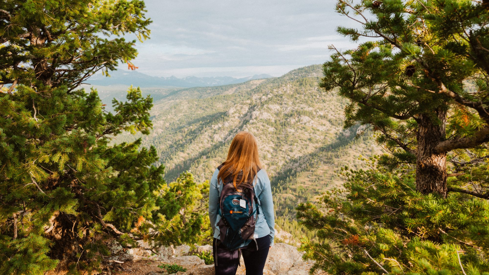 person looking at mountain view