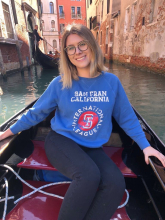 Makayla Keely in a gondola on a canal
