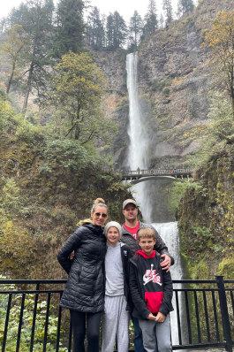 Debra Jones and family in front of Multanomah Falls, OR