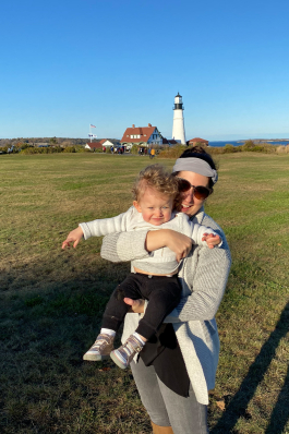 Emilie DeLong in front of Portland Head Light