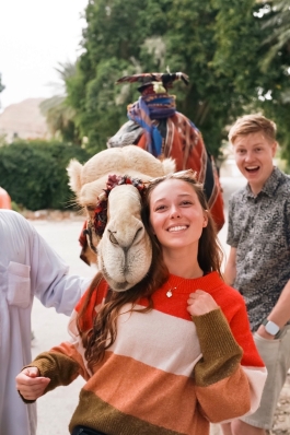 Haylea Rieger with a camel in Israel
