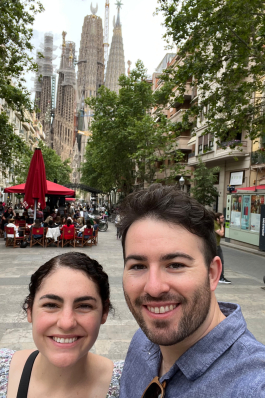 J.T. Mullen in Barcelona with the cathedral of La Sagrada Familia in the background