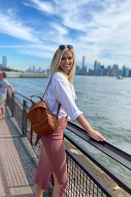 Liz Mabe looks out over the river in New York City