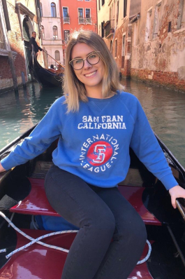 Makayla Keely in a gondola on a canal