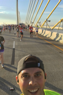 Mitch Veix running a race over the Sunshine Skyway Bridge in Tampa