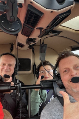 Ryan Thompson in a helicopter