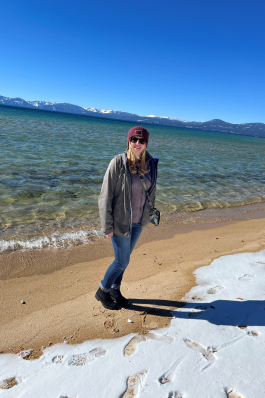 Samantha Sommers on the shore of Lake Tahoe