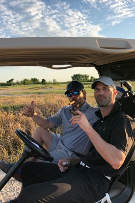 Jay Salyers in a golf cart