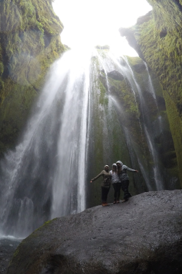 People by waterfall