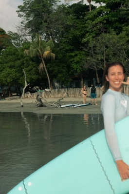 A photo of Shiann getting ready to surf.