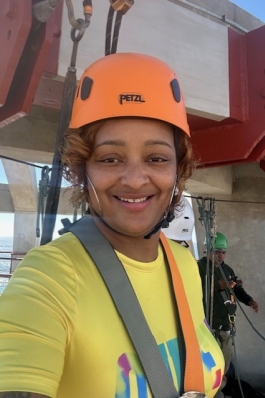 A photo of Jennifer with a helmet on in Mexico. 