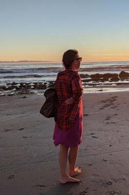 A photo of Lela on the beach in Santa Barbara.