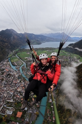 A photo of Micaela gliding in Switzerland. 