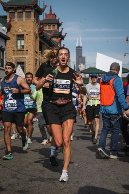 A photo of Micaela running in Chicago. 