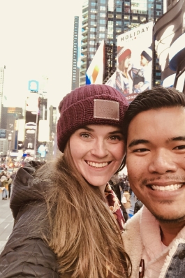 A photo of Bryan and his wife in Times Square. 