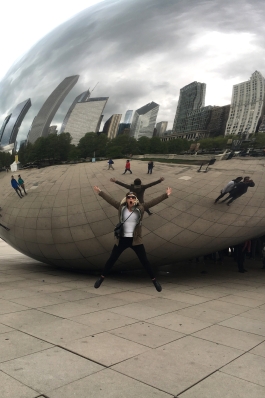 A picture of Shay at the Chicago bean. 