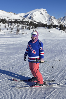 Kim snowboarding in Banff. 