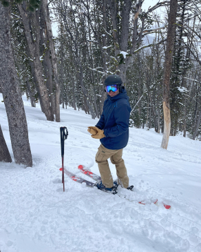 Ben Walton skiing in the trees