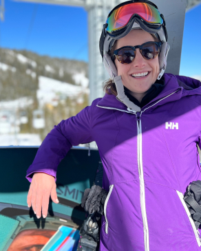Carrie Tomlinson in ski gear in Winter Park, CO