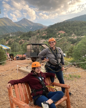 Carrieann Stutz is geared up to go ziplining in Manitou Springs, CO